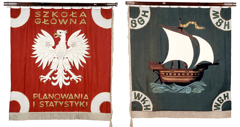 Sztandar Szkoły Głównej Planowania i Statystyki (awersi rewers)
